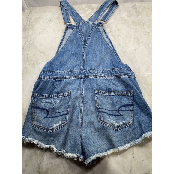 American Eagle Outfitters Bib Overall Shorts Women’s S Distressed Raw Hem - Picture 7 of 9